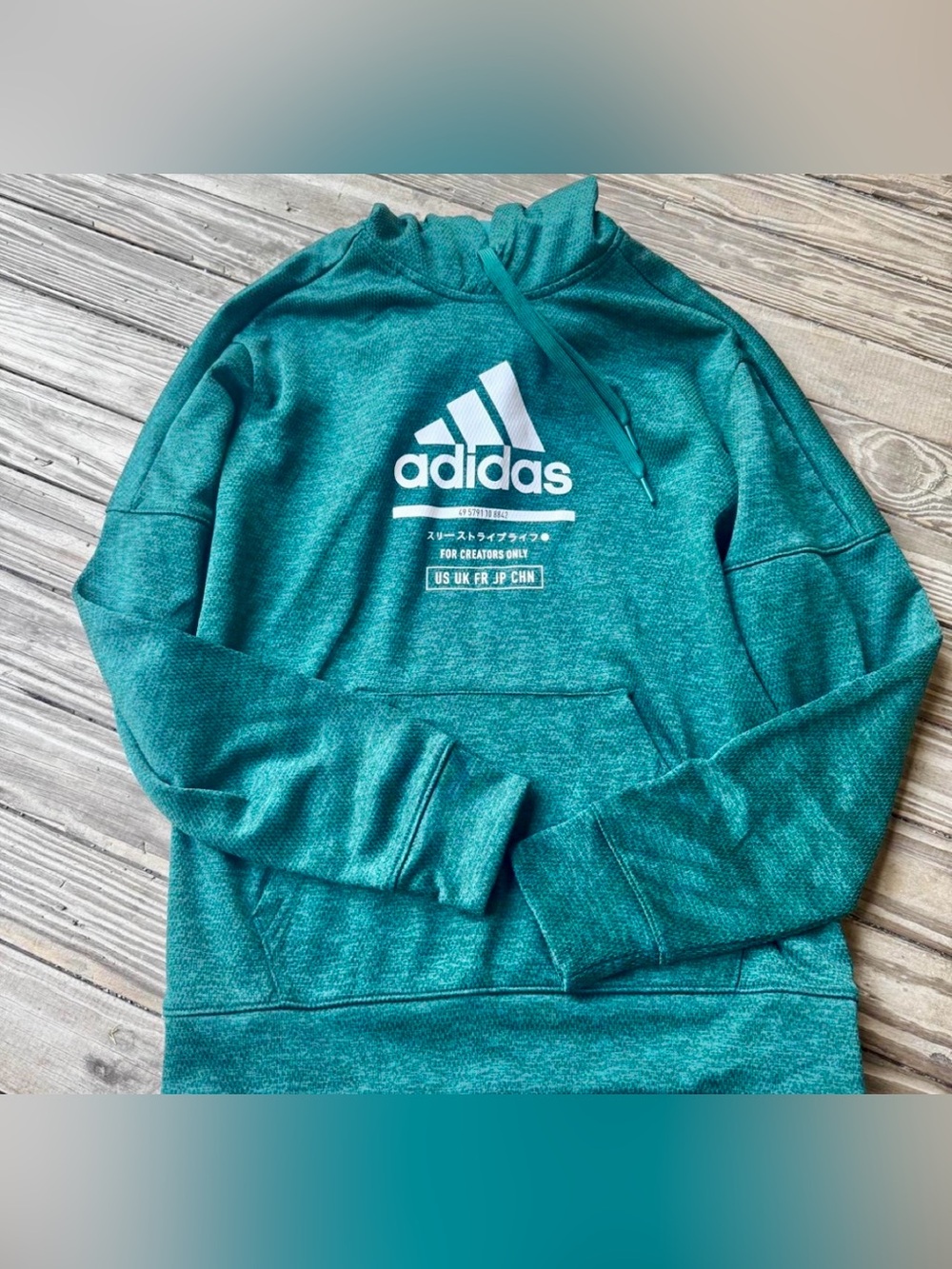 Adidas Men's Hoodie in Teal Green with White Logo Size Small